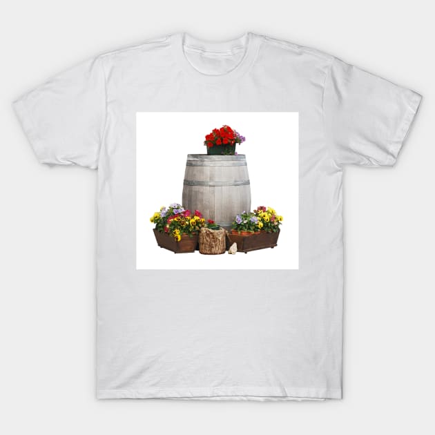 Pansies and Wooden Barrel T-Shirt by jojobob